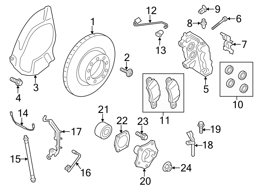 Diagram FRONT SUSPENSION. BRAKE COMPONENTS. for your 2024 Porsche Cayenne  Turbo GT Coupe Sport Utility 