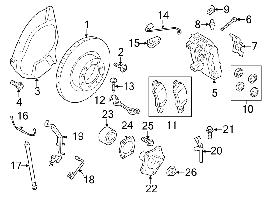 Diagram FRONT SUSPENSION. BRAKE COMPONENTS. for your 2011 Porsche Cayenne   