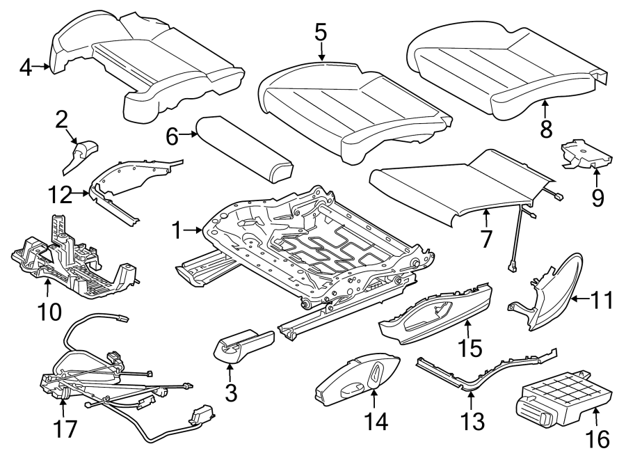 Diagram SEATS & TRACKS. FRONT SEAT COMPONENTS. for your Porsche