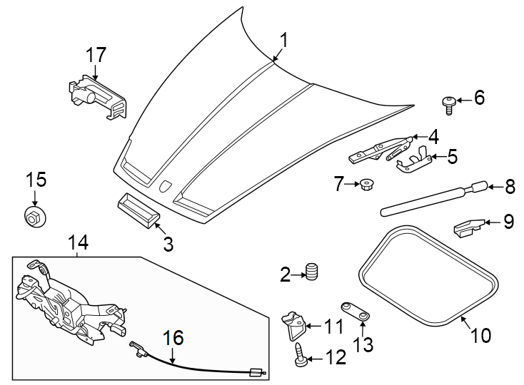 Diagram Hood & components. for your Porsche Cayenne  