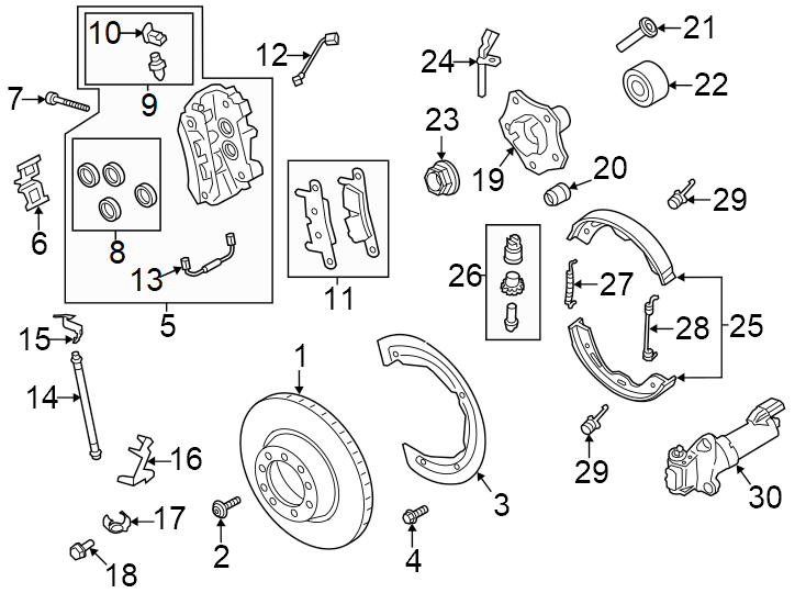 8Rear suspension. Brake components.https://images.simplepart.com/images/parts/motor/fullsize/6938628.png