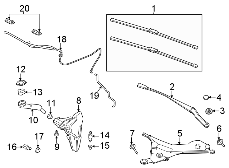 Diagram Windshield. Wiper & washer components. for your 2017 Porsche Cayenne   