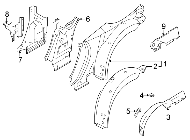 7Quarter panel. Inner structure.https://images.simplepart.com/images/parts/motor/fullsize/6939596.png