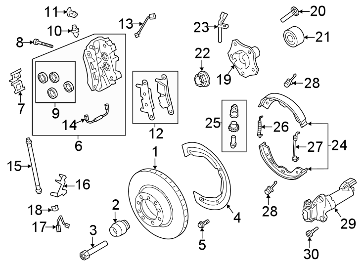 19Rear suspension. Brake components.https://images.simplepart.com/images/parts/motor/fullsize/6939625.png