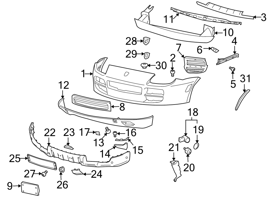 Diagram FRONT BUMPER. BUMPER & COMPONENTS. for your 2006 Porsche Cayenne  Base Sport Utility 