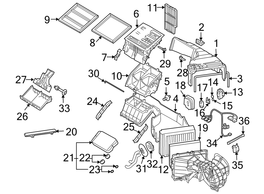 Diagram AIR CONDITIONER & HEATER. EVAPORATOR & HEATER COMPONENTS. for your 2006 Porsche Cayenne  Turbo Sport Utility 