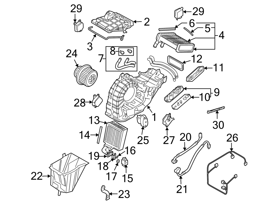 Diagram AIR CONDITIONER & HEATER. EVAPORATOR & HEATER COMPONENTS. for your 2008 Porsche Cayenne  GTS Sport Utility 