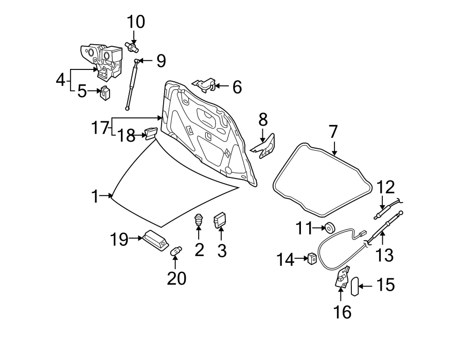 Diagram HOOD & COMPONENTS. for your 2008 Porsche Cayenne 3.6L V6 A/T Base Sport Utility 