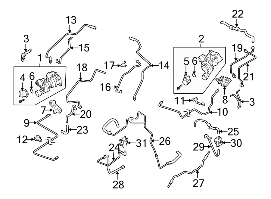 Diagram ENGINE / TRANSAXLE. TURBOCHARGER & COMPONENTS. for your 2006 Porsche Cayenne  Turbo Sport Utility 