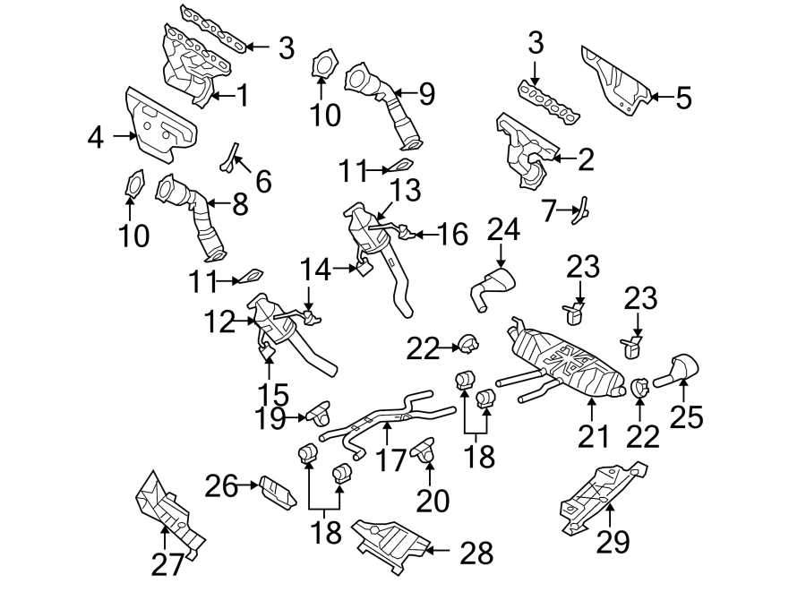 Diagram EXHAUST SYSTEM. EXHAUST MANIFOLD. for your 2018 Porsche Cayenne   