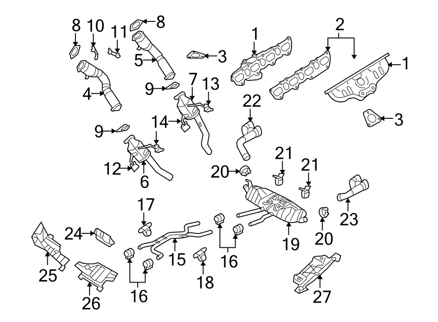 Diagram EXHAUST SYSTEM. EXHAUST MANIFOLD. for your 2018 Porsche Cayenne   