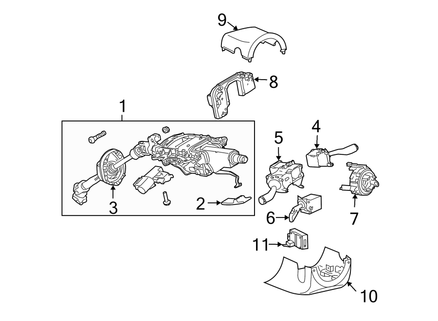 1SHROUD. STEERING COLUMN ASSEMBLY. SWITCHES & LEVERS.https://images.simplepart.com/images/parts/motor/fullsize/6940415.png