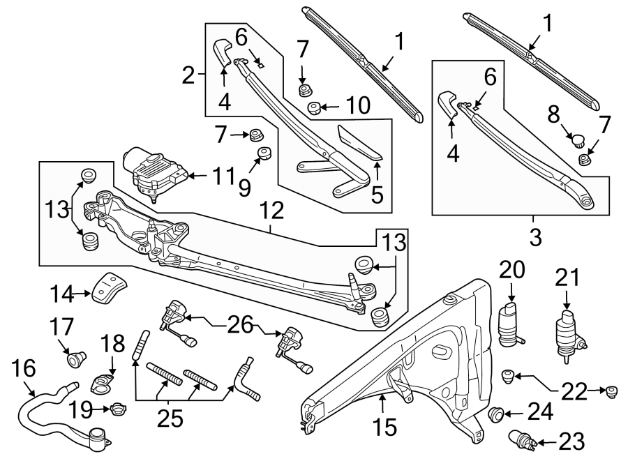 Diagram windshield. WIPER & WASHER COMPONENTS. for your Porsche