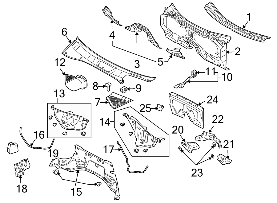 Diagram COWL. for your 2005 Porsche Cayenne  S Sport Utility 