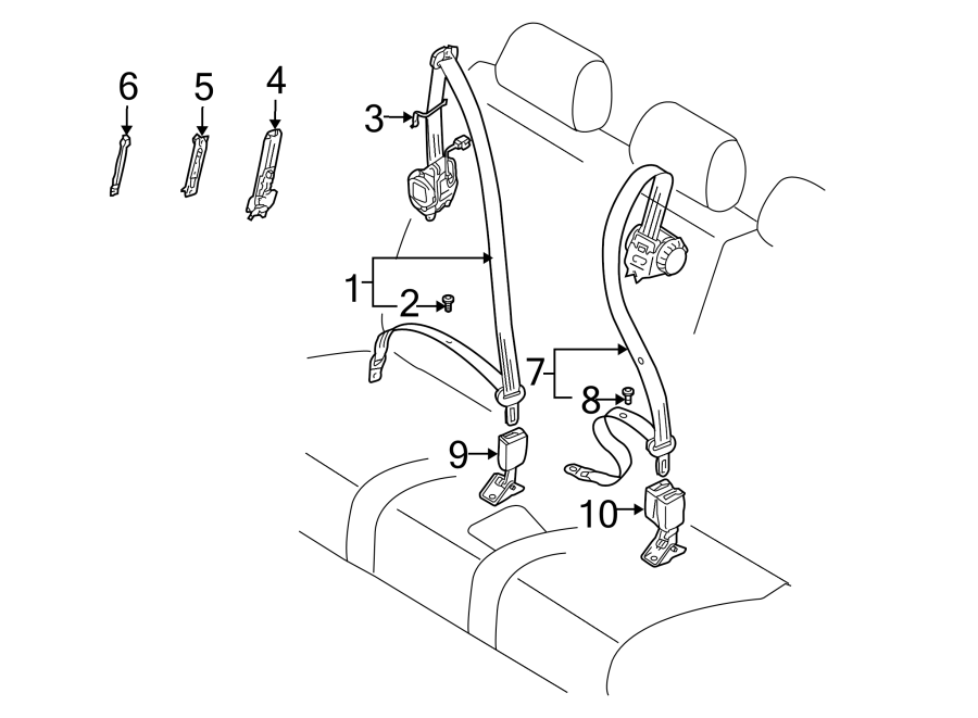 Diagram RESTRAINT SYSTEMS. REAR SEAT BELTS. for your 2008 Porsche Cayenne 4.8L V8 M/T GTS Sport Utility 