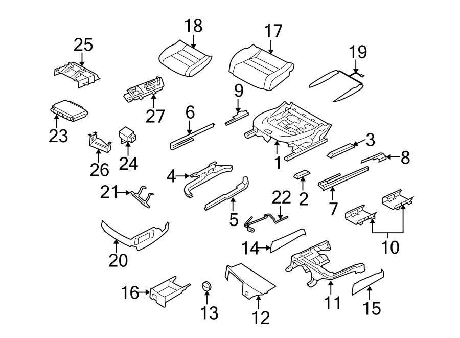 Diagram SEATS & TRACKS. FRONT SEAT COMPONENTS. for your Porsche