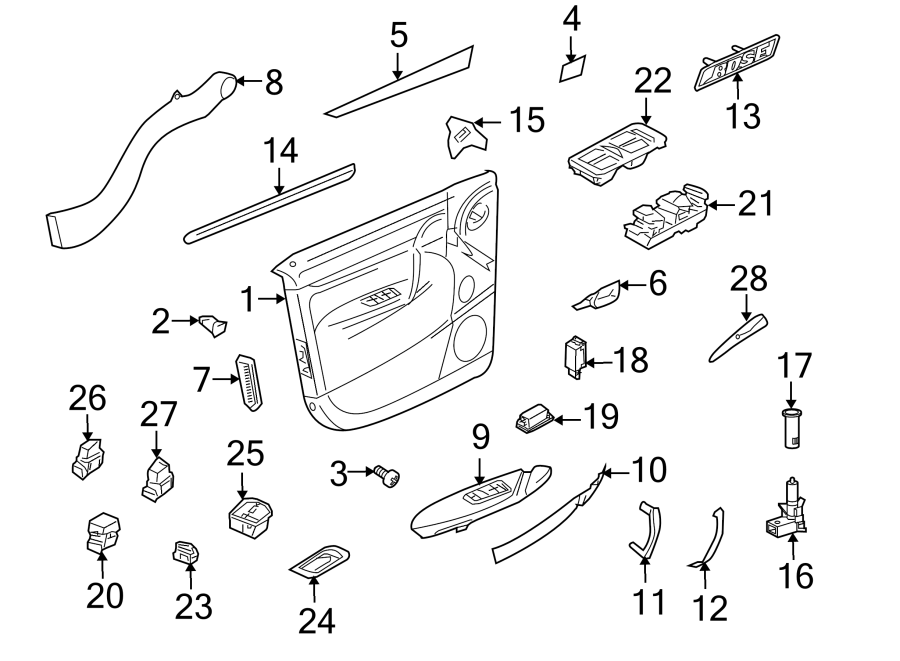 Diagram FRONT DOOR. INTERIOR TRIM. for your 2008 Porsche Cayenne  Base Sport Utility 