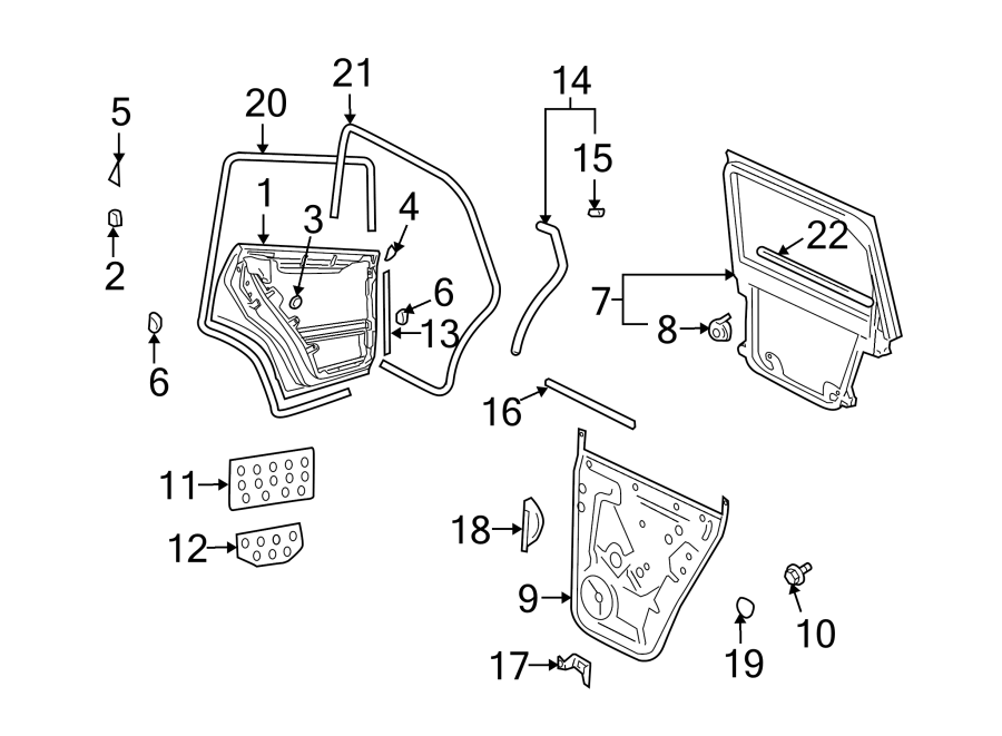 Diagram REAR DOOR. DOOR & COMPONENTS. for your 2009 Porsche Cayenne  Base Sport Utility 