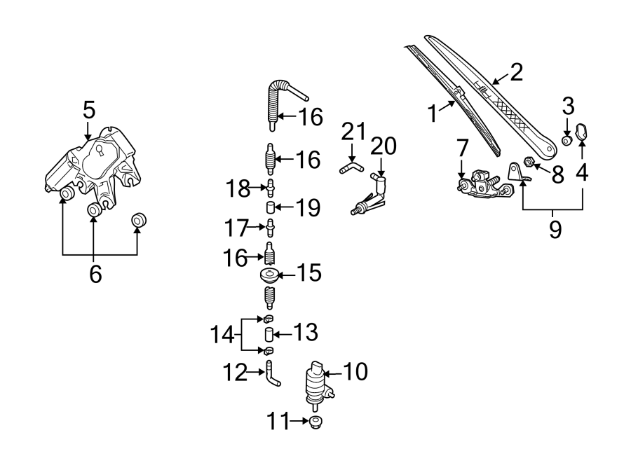 Diagram LIFT GATE. REAR WIPER COMPONENTS. for your 2009 Porsche Cayenne  Base Sport Utility 