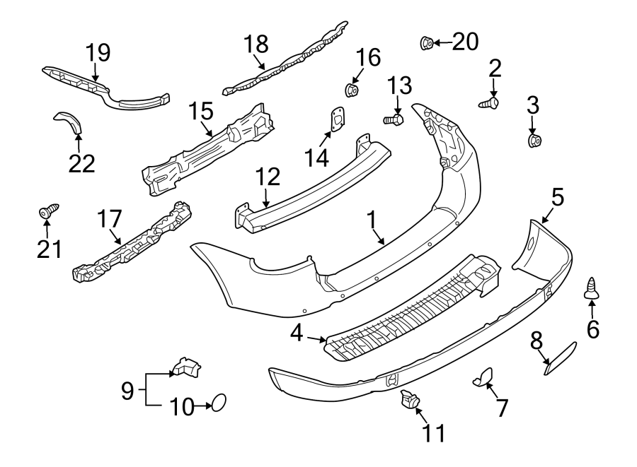 Diagram REAR BUMPER. BUMPER & COMPONENTS. for your 2006 Porsche Cayenne  Turbo S Sport Utility 