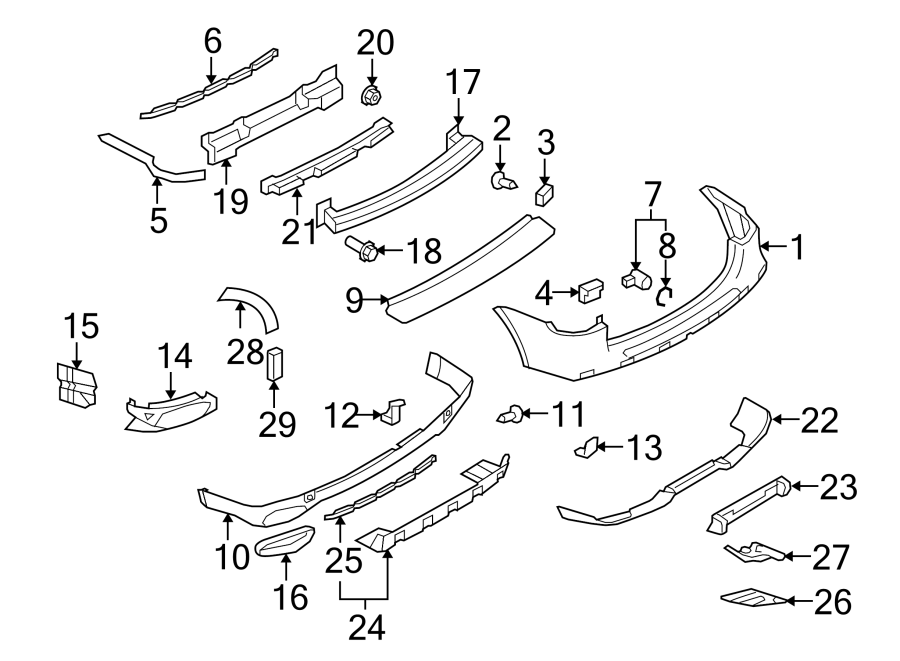 Diagram REAR BUMPER. BUMPER & COMPONENTS. for your 2010 Porsche Cayenne  Turbo Sport Utility 