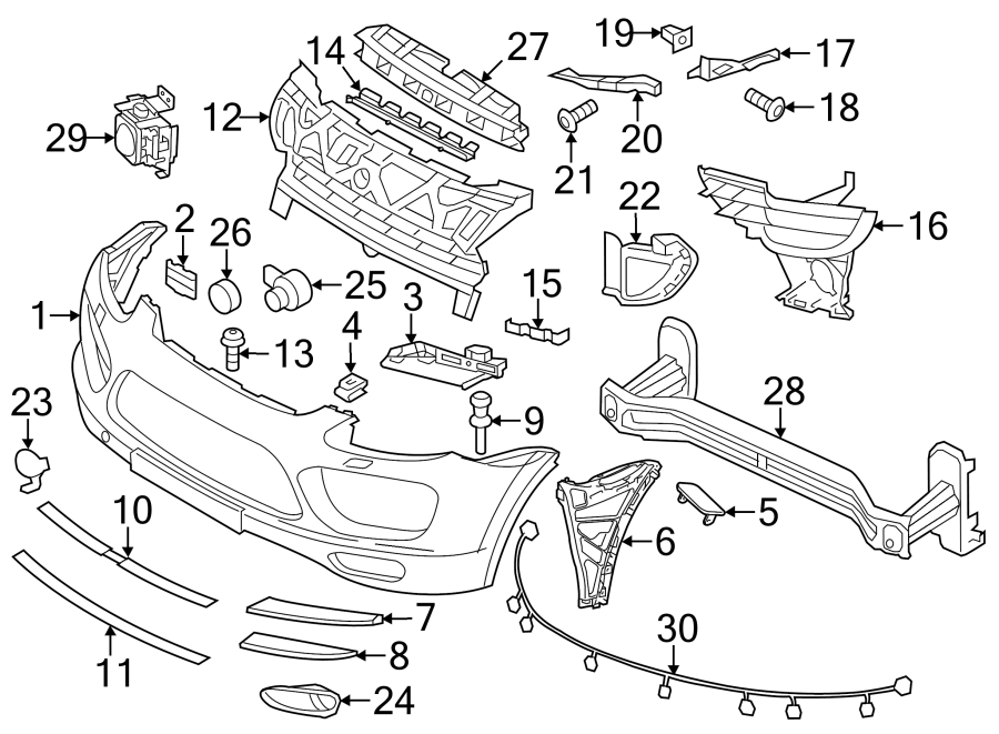 Diagram FRONT BUMPER. BUMPER & COMPONENTS. for your 2013 Porsche Cayenne  Turbo S Sport Utility 