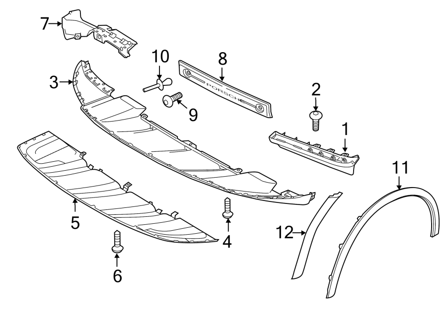 Diagram FRONT BUMPER. BUMPER & COMPONENTS. for your 2019 Porsche Cayenne   