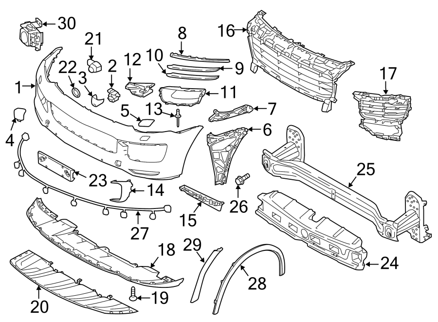 Diagram FRONT BUMPER. BUMPER & COMPONENTS. for your 2018 Porsche Cayenne  Platinum Edition Sport Utility 