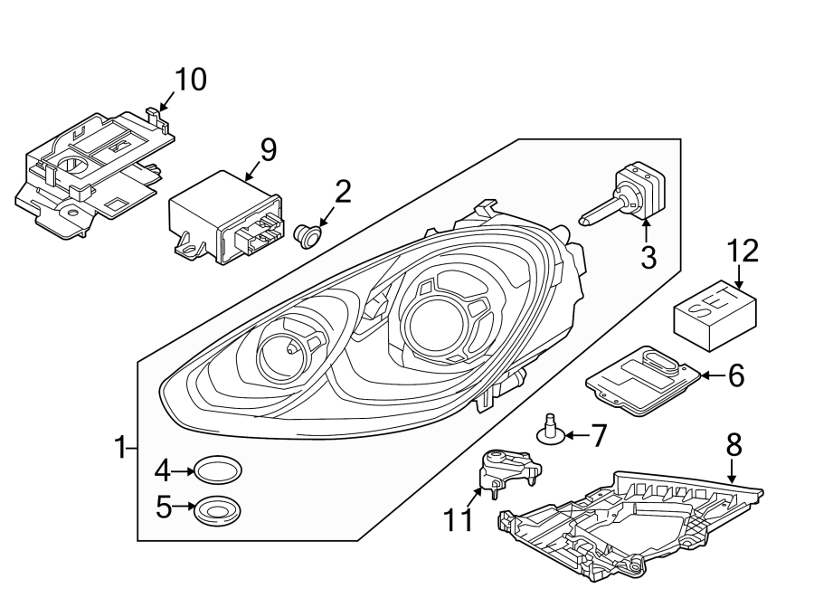 Diagram FRONT LAMPS. HEADLAMP COMPONENTS. for your 2016 Porsche Cayenne  Base Sport Utility 