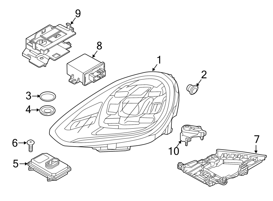 Diagram Front lamps. Headlamp components. for your 2016 Porsche Cayenne  Base Sport Utility 