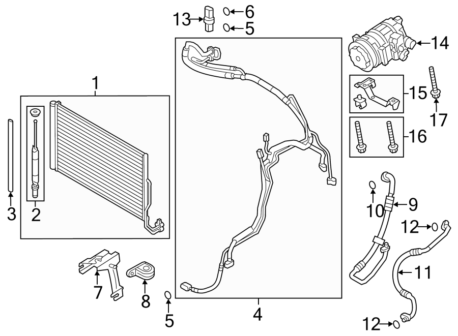 Diagram AIR CONDITIONER & HEATER. COMPRESSOR & LINES. CONDENSER. for your 2005 Porsche Cayenne   