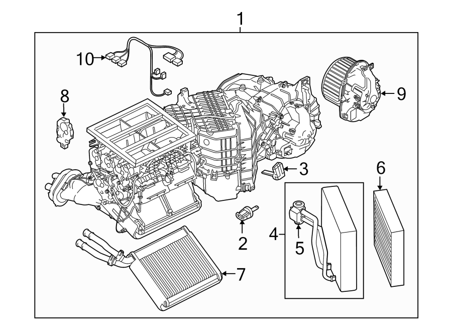 Diagram AIR CONDITIONER & HEATER. EVAPORATOR & HEATER COMPONENTS. for your 2018 Porsche Cayenne  Turbo Sport Utility 