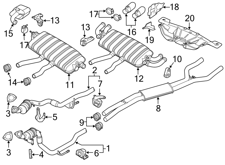 Diagram EXHAUST SYSTEM. EXHAUST COMPONENTS. for your 2018 Porsche Cayenne  Platinum Edition Sport Utility 