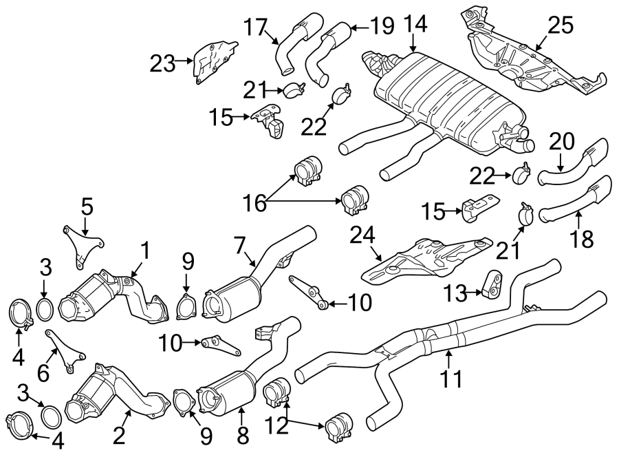 Diagram EXHAUST SYSTEM. EXHAUST COMPONENTS. for your 2017 Porsche Cayenne   