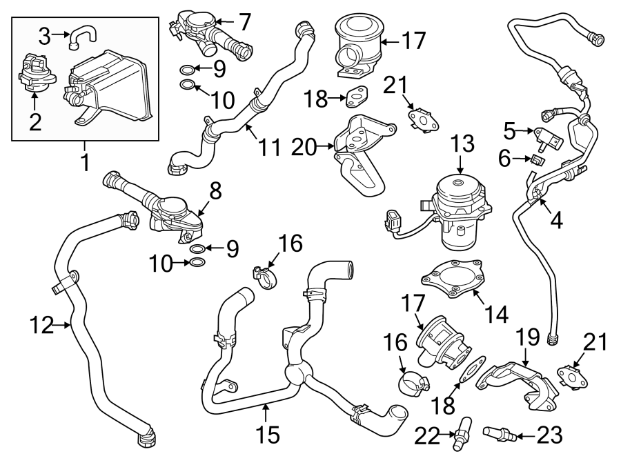 Diagram EMISSION SYSTEM. EMISSION COMPONENTS. for your 2017 Porsche Cayenne 3.6L V6 A/T S Sport Utility 