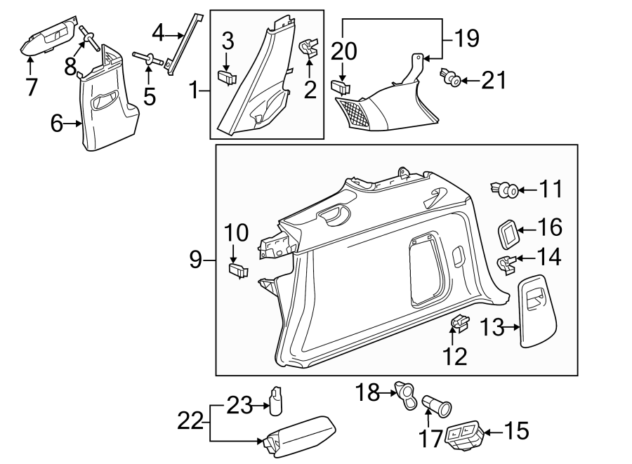 Diagram QUARTER PANEL. INTERIOR TRIM. for your 2014 Porsche Cayenne  Base Sport Utility 