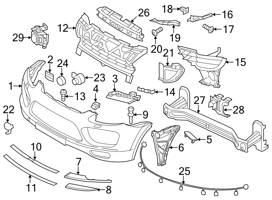 Diagram FRONT BUMPER. BUMPER & COMPONENTS. for your 2014 Porsche Cayenne  Diesel Platinum Edition Sport Utility 