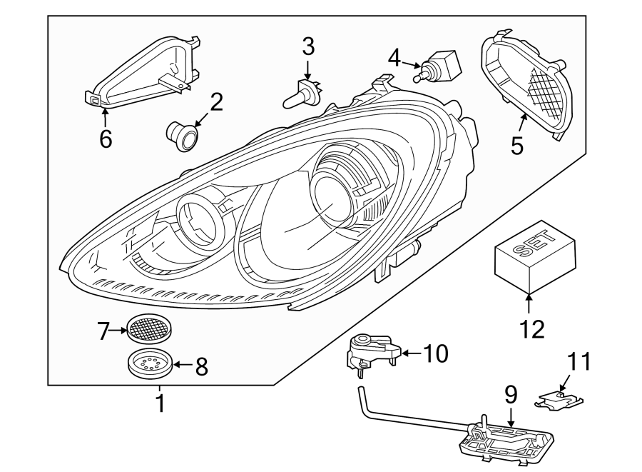 Diagram FRONT LAMPS. HEADLAMP COMPONENTS. for your Porsche