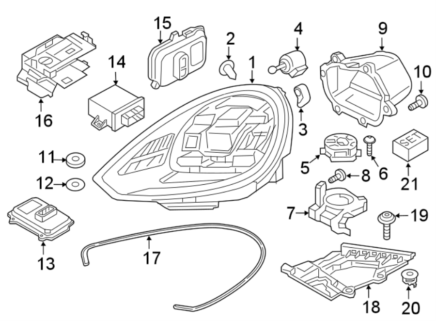 Diagram FRONT LAMPS. HEADLAMP COMPONENTS. for your 2024 Porsche Cayenne  Coupe Sport Utility 