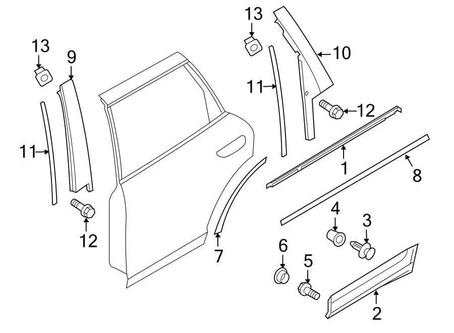 Diagram REAR DOOR. EXTERIOR TRIM. for your 2011 Porsche Cayenne  S Hybrid Sport Utility 