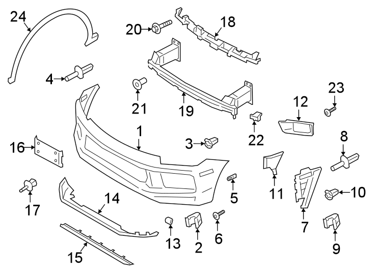 Diagram FRONT BUMPER & GRILLE. BUMPER & COMPONENTS. for your 2023 Porsche Cayenne  E-Hybrid Platinum Edition Sport Utility 