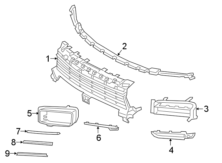 6Front bumper & grille. Grille & components.https://images.simplepart.com/images/parts/motor/fullsize/6943015.png