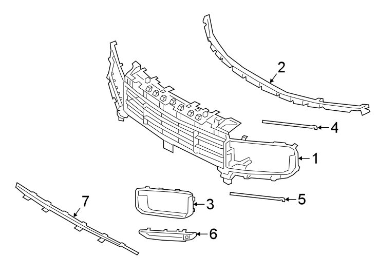 1Front bumper & grille. Grille & components.https://images.simplepart.com/images/parts/motor/fullsize/6943024.png