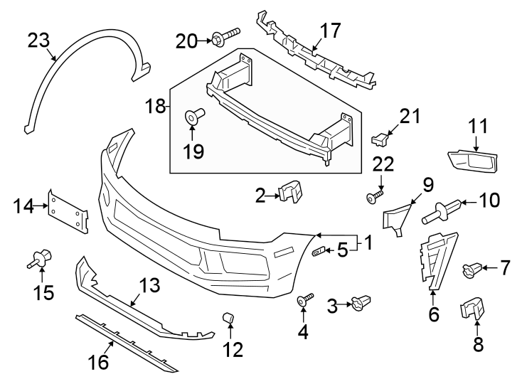 Diagram Front bumper & grille. Front structural components. Bumper & components. for your Porsche