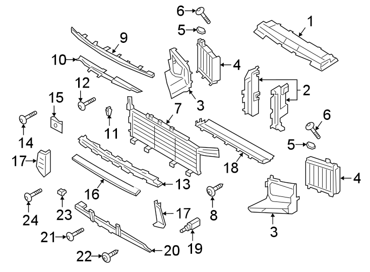 Diagram RADIATOR SUPPORT. SPLASH SHIELDS. for your 2024 Porsche Cayenne  E-Hybrid Coupe Sport Utility 