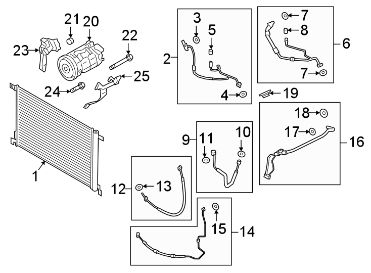 Diagram AIR CONDITIONER & HEATER. COMPRESSOR & LINES. CONDENSER. for your 2021 Porsche Cayenne   