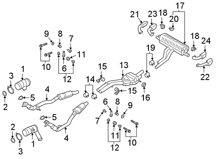 Diagram EXHAUST SYSTEM. EXHAUST COMPONENTS. for your 2021 Porsche Cayenne   