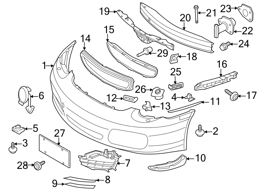 Diagram FRONT BUMPER. BUMPER & COMPONENTS. for your 2016 Porsche Boxster  Base Convertible 