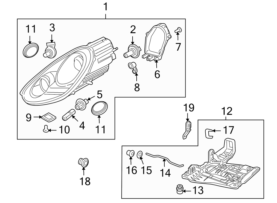 Diagram FRONT LAMPS. HEADLAMP COMPONENTS. for your 2011 Porsche Cayenne   