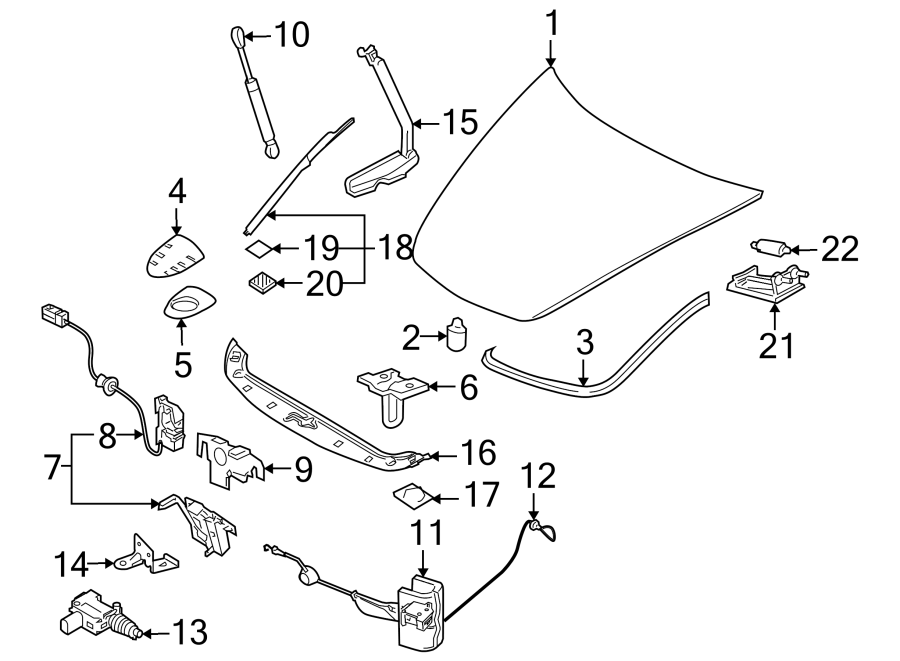 Diagram HOOD & COMPONENTS. for your 2004 Porsche Cayenne   